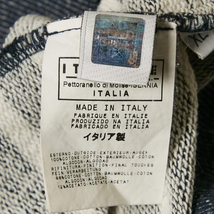 Pre Owned D&G Blue/White Striped Cotton Knit Hooded Sweatshirt XL