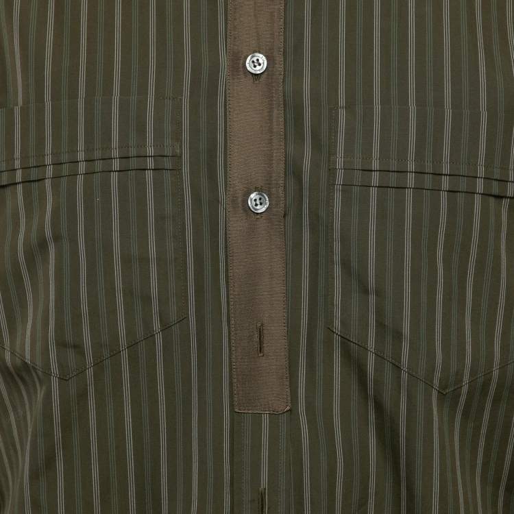 Pre Owned D&G Khaki Green Striped Cotton Slim Fit Shirt XXL