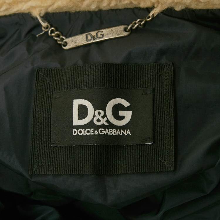 Pre Owned Dolce & Gabbana Navy Blue Shearling Collar Nylon Puffer Vest L