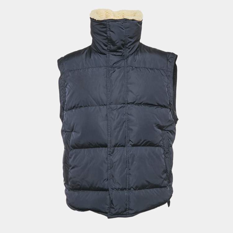 Pre Owned Dolce & Gabbana Navy Blue Shearling Collar Nylon Puffer Vest L