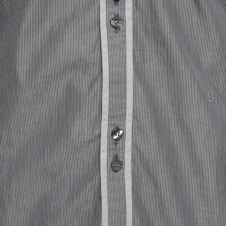 Pre Owned Dolce & Gabbana Grey Stripe Cotton Button Front Shirt L