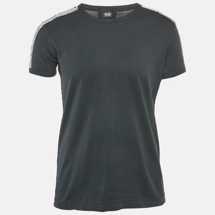 Pre Owned D&G  Navy Blue Cotton Striped Band Trim Detail Cotton T-Shirt L