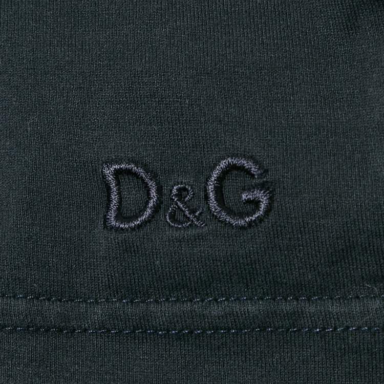 Pre Owned D&G  Navy Blue Cotton Striped Band Trim Detail Cotton T-Shirt L