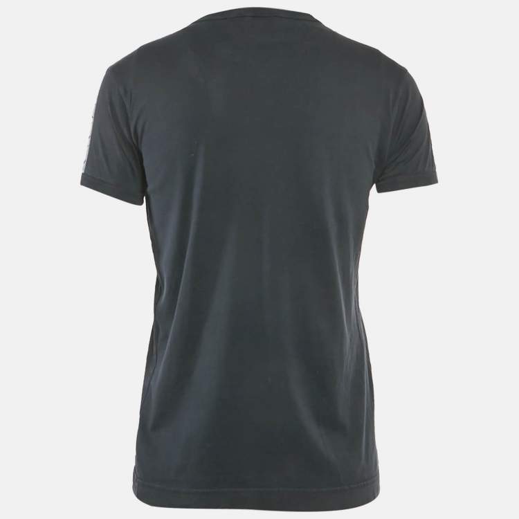 Pre Owned D&G  Navy Blue Cotton Striped Band Trim Detail Cotton T-Shirt L