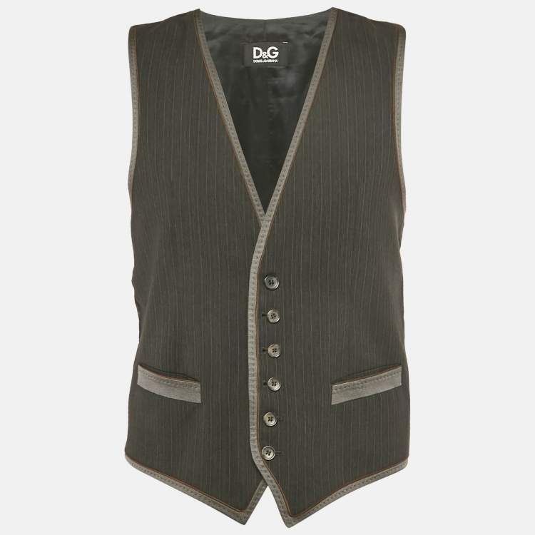 مملوكة مسبقًا D&G Grey/Black Striped Rayon Blend Waistcoat M