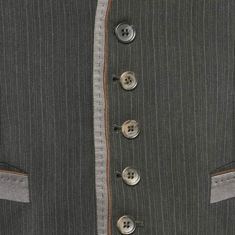 مملوكة مسبقًا D&G Grey/Black Striped Rayon Blend Waistcoat M