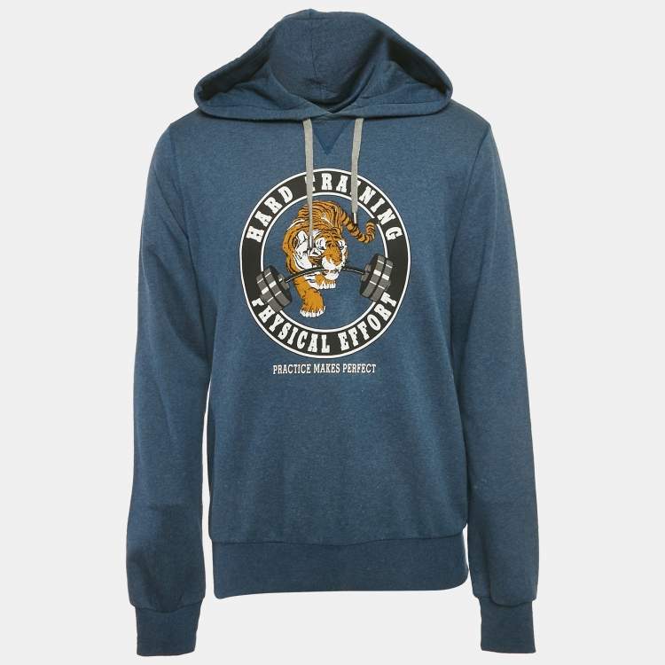 Pre Owned D&G Blue Tiger Print Cotton Hoodie L