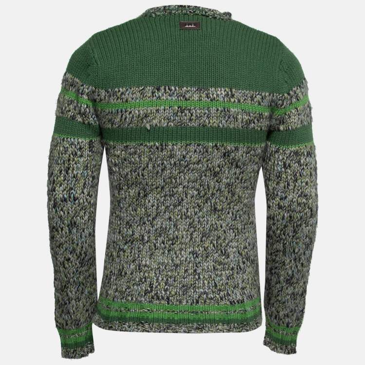 Pre Owned D&G Green & Grey Wool Knit Varsity Sweater S