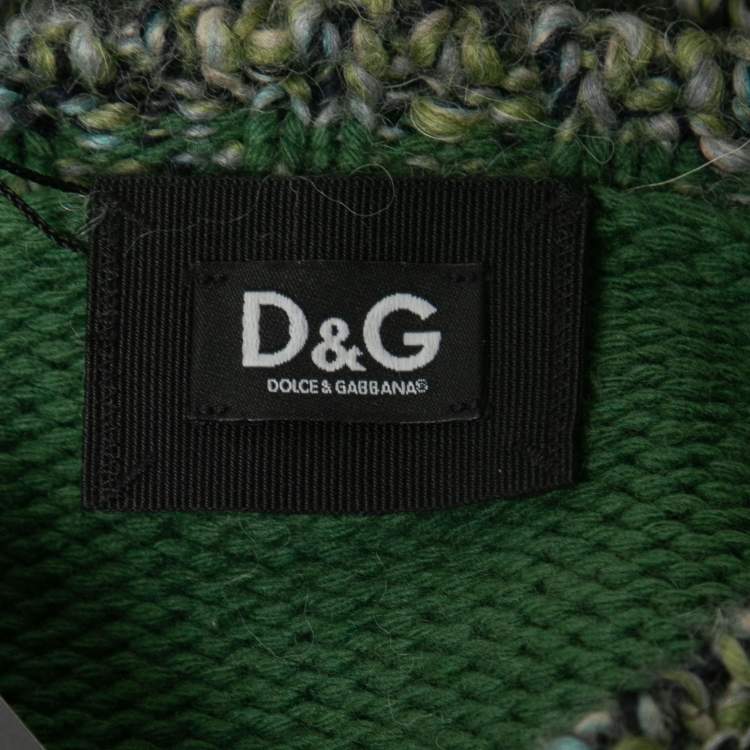 Pre Owned D&G Green & Grey Wool Knit Varsity Sweater S