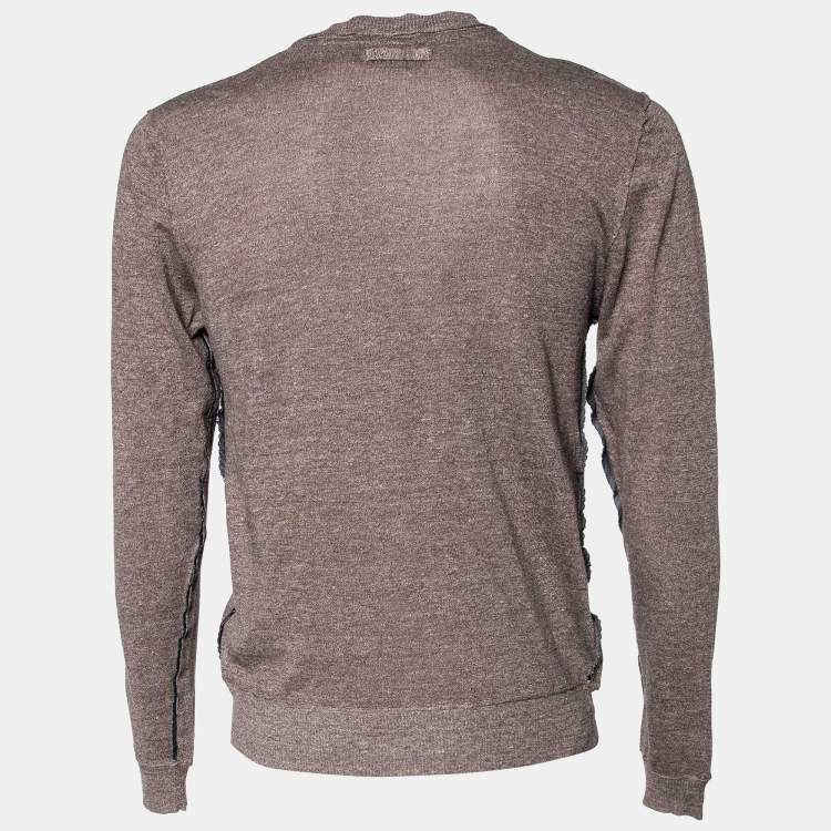 Pre Owned D&G Brown Mélange Linen Knit Round Neck Sweater S