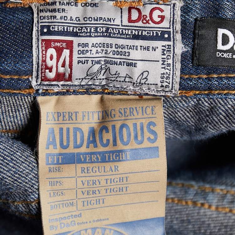 Pre Owned D&G Blue Distressed Denim Straight Leg Jeans L