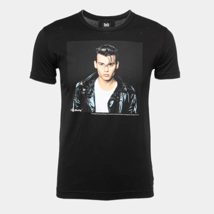 Pre Owned D&G Black Cry Baby Johnny Depp Print Cotton Crew Neck T Shirt M