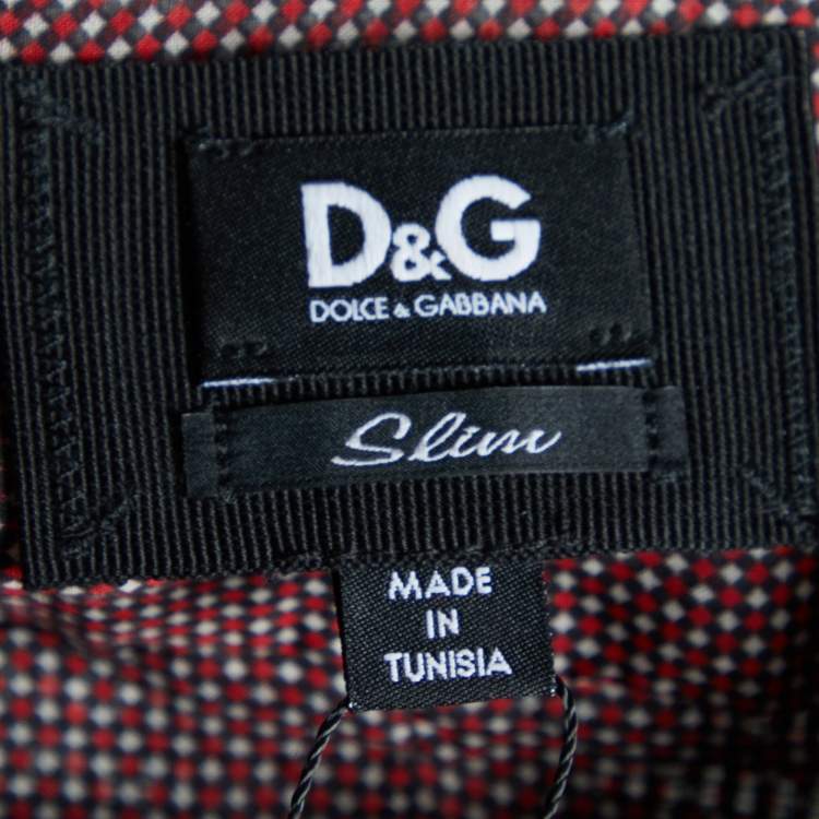 Pre Owned D&G Red Printed Cotton Contrast Detail Slim Fit Shirt M