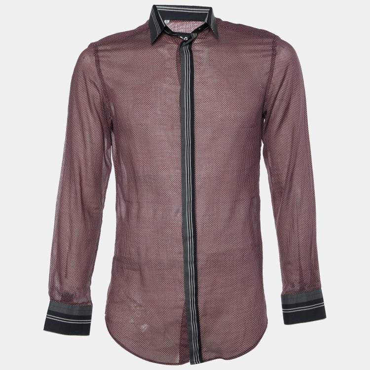 Pre Owned D&G Red Printed Cotton Contrast Detail Slim Fit Shirt M