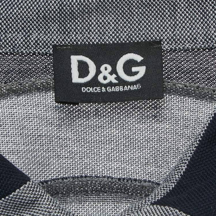 Pre Owned D&G Grey/Navy Blue Cotton Pique Polo T-Shirt XL