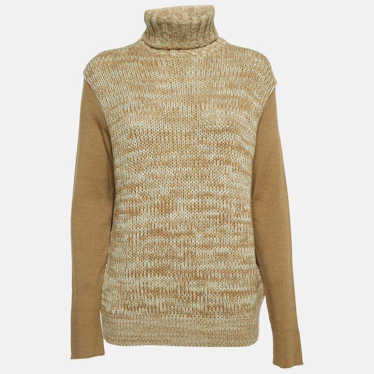 Pre Owned D&G Brown Patterned Wool Turtleneck Sweater L