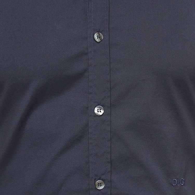 Pre Owned D&G Brad Navy Blue Cotton Button Front Full Sleeve Shirt S
