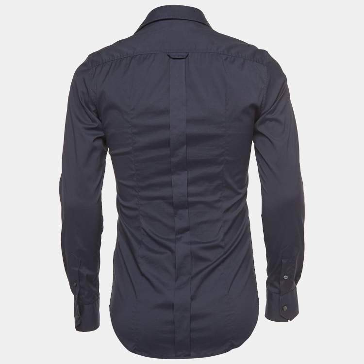 Pre Owned D&G Brad Navy Blue Cotton Button Front Full Sleeve Shirt S