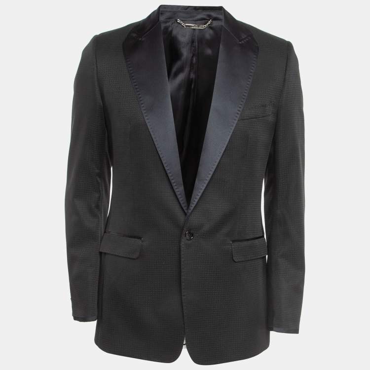 Pre Owned D&G Black Geometric Pattern Jacquard Single Breasted Slim Fit Blazer M  