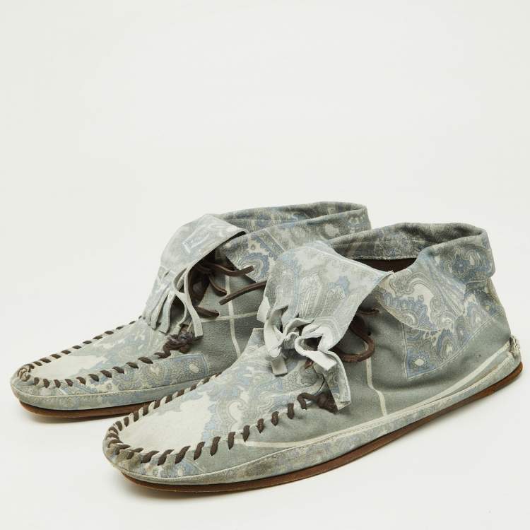 Pre Owned D&G Grey Floral Printed Suede High Top Moccasins Size 44
