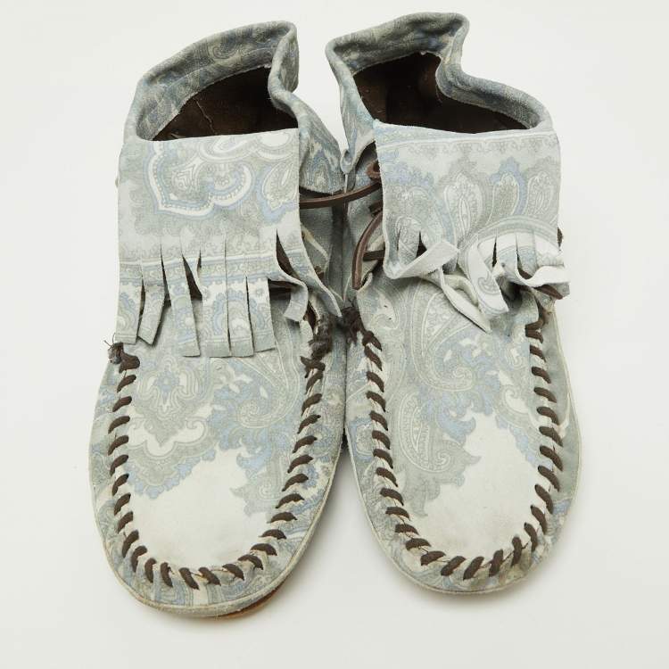 Pre Owned D&G Grey Floral Printed Suede High Top Moccasins Size 44