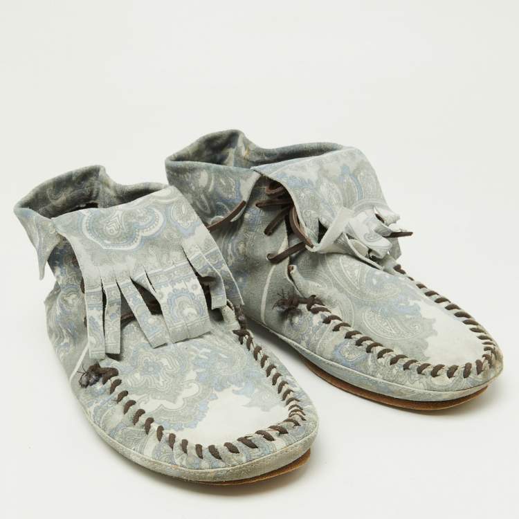 Pre Owned D&G Grey Floral Printed Suede High Top Moccasins Size 44