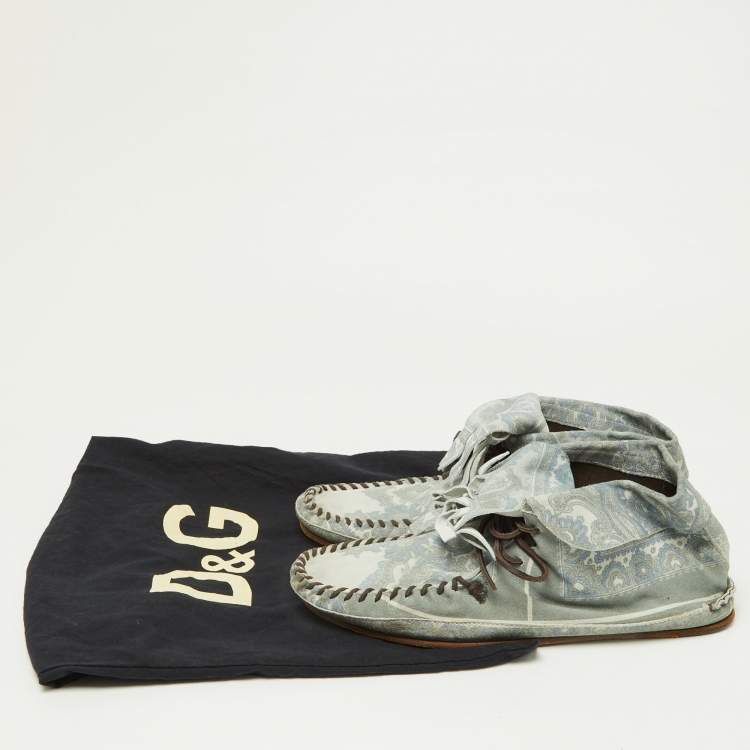 Pre Owned D&G Grey Floral Printed Suede High Top Moccasins Size 44