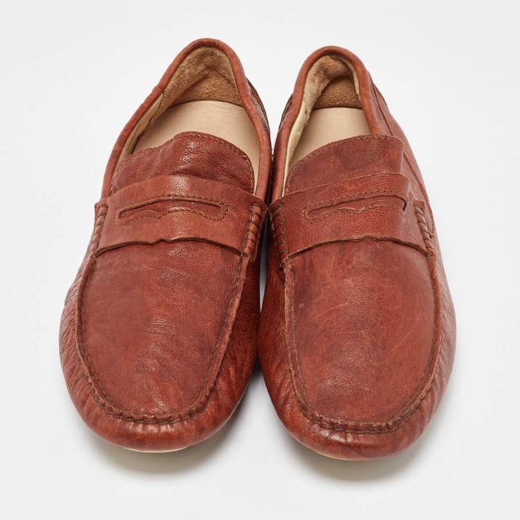 Pre Owned D&G Brown Leather Penny Slip On Loafers Size 42.5