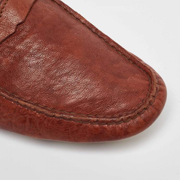 Pre Owned D&G Brown Leather Penny Slip On Loafers Size 42.5