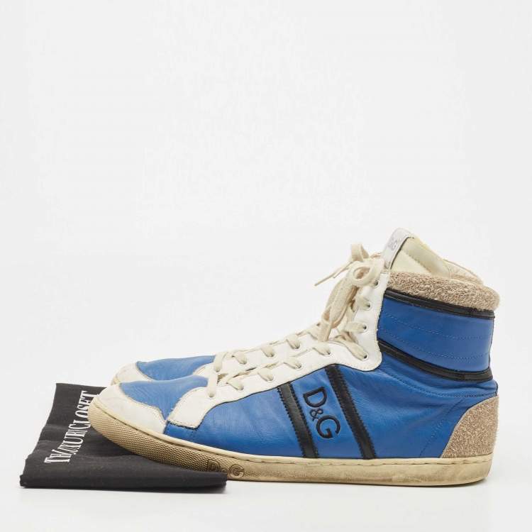 Pre Owned D&G Blue/White Leather and Suede High Top Sneakers Size 45