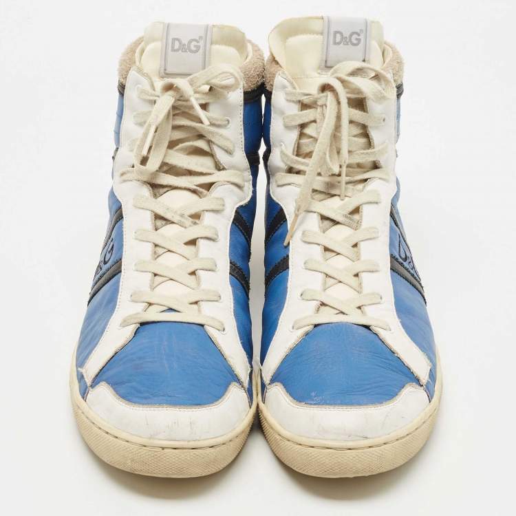 Pre Owned D&G Blue/White Leather and Suede High Top Sneakers Size 45