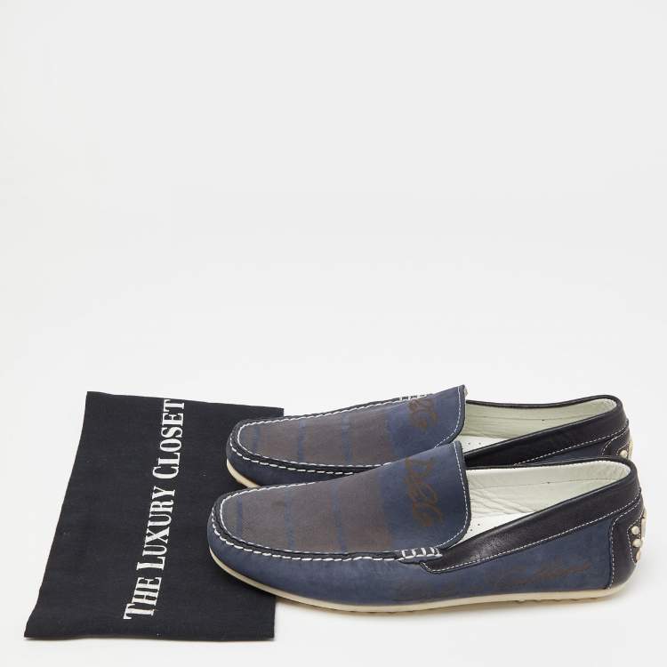 Pre Owned D&G Blue/Black Nubuck and Leather Slip On Loafers Size 42