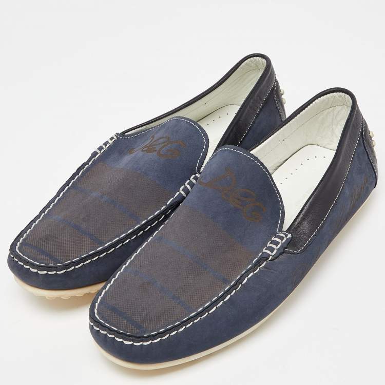 Pre Owned D&G Blue/Black Nubuck and Leather Slip On Loafers Size 42