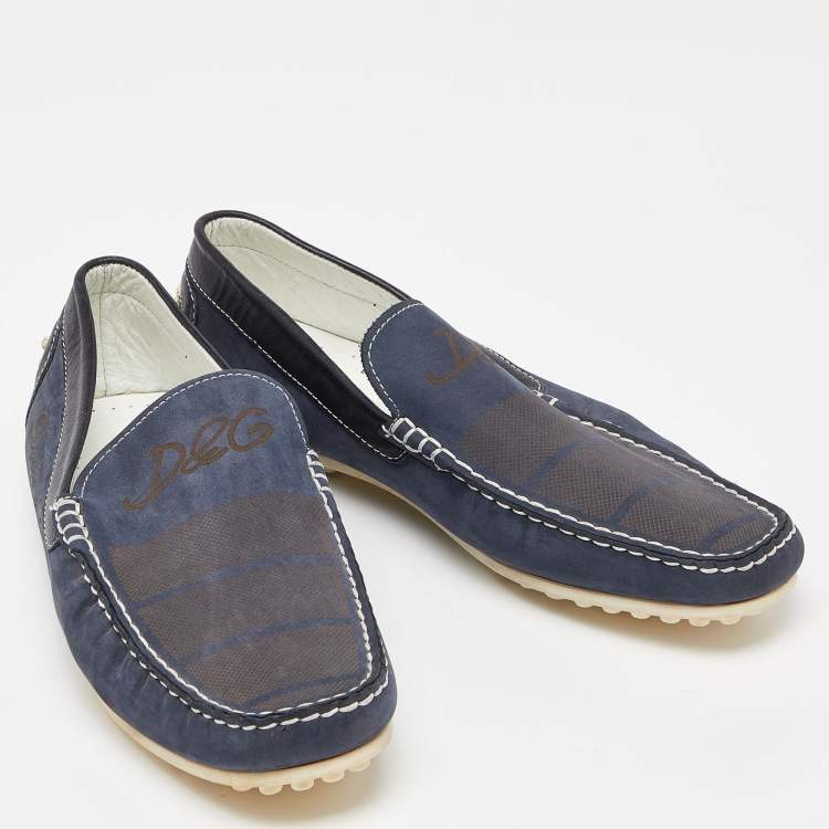 Pre Owned D&G Blue/Black Nubuck and Leather Slip On Loafers Size 42