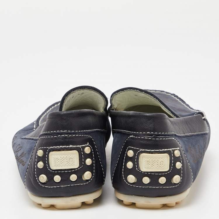 Pre Owned D&G Blue/Black Nubuck and Leather Slip On Loafers Size 42