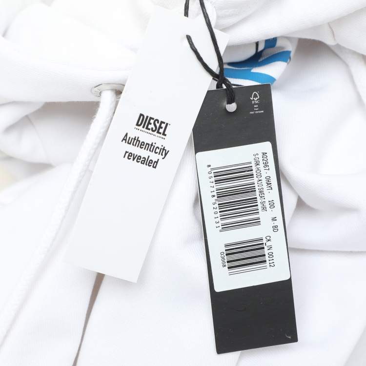 Pre Owned Diesel White Jersey Only The Brave Hoodie M