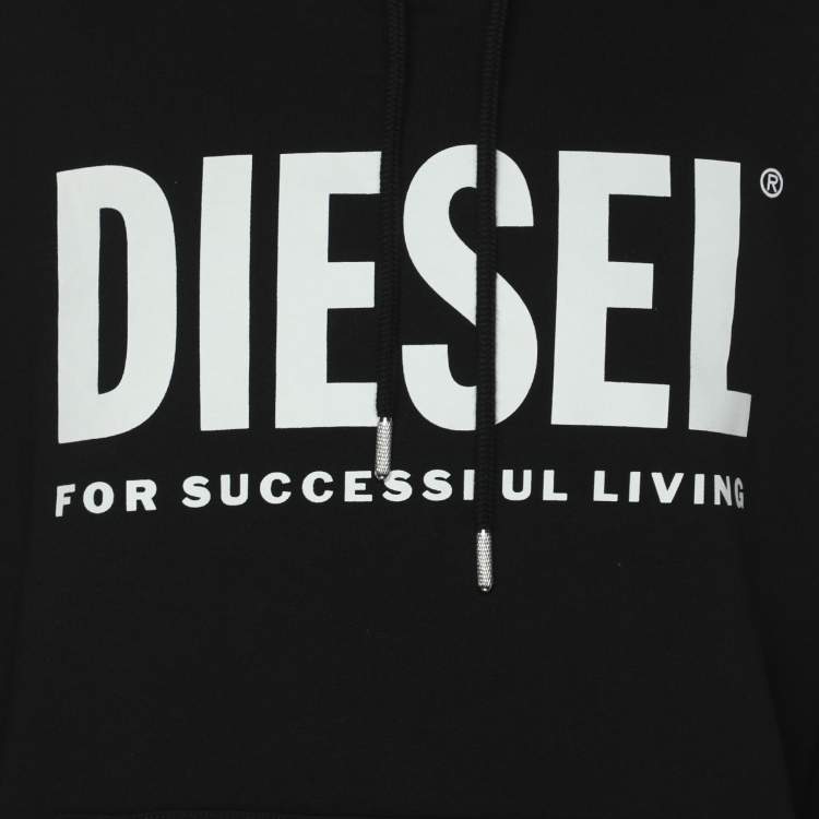 Pre Owned Diesel Black Jersey Logo Print Hooded Sweatshirt XL