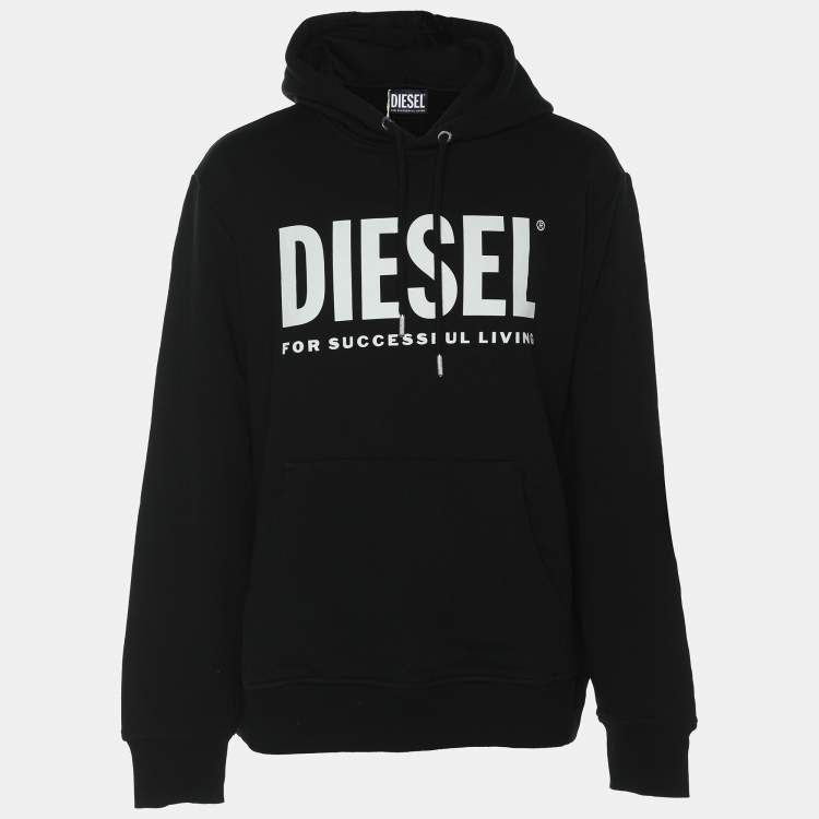 Pre Owned Diesel Black Jersey Logo Print Hooded Sweatshirt XL