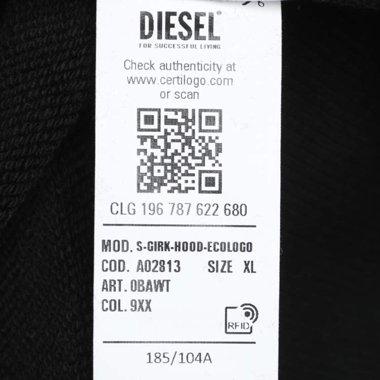 Pre Owned Diesel Black Jersey Logo Print Hooded Sweatshirt XL