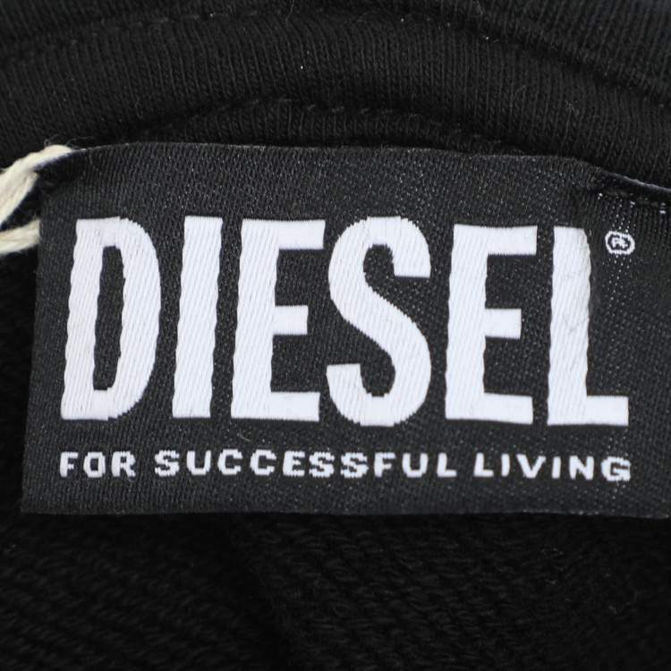 Pre Owned Diesel Black Jersey Logo Print Hooded Sweatshirt XL