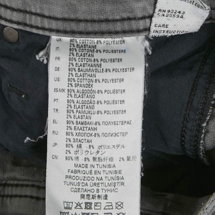 Pre Owned Diesel Grey Distressed Denim Jeans L Waist 34"