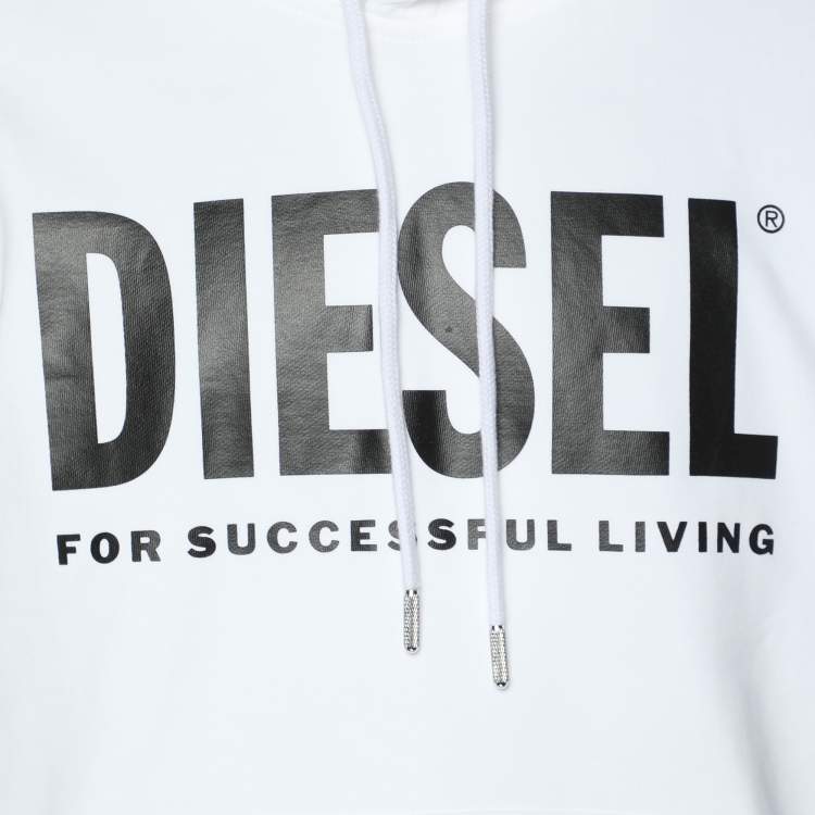 Pre Owned Diesel White Cotton Logo Print Hoodie M