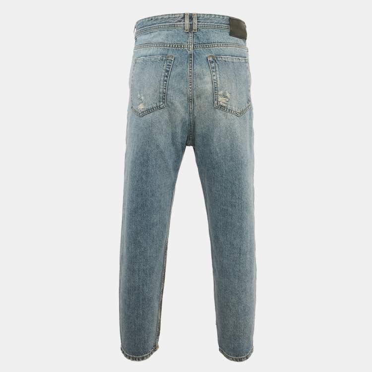 Pre Owned بنطلون ديزل بلاك جولد أزرق مرهق بطباعة الجرافيتي بقصة ضيقة الدنيم مقاس متوسط كبير خصر 33 بوصة