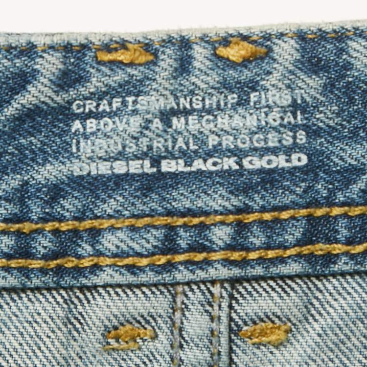 Pre Owned بنطلون ديزل بلاك جولد أزرق مرهق بطباعة الجرافيتي بقصة ضيقة الدنيم مقاس متوسط كبير خصر 33 بوصة