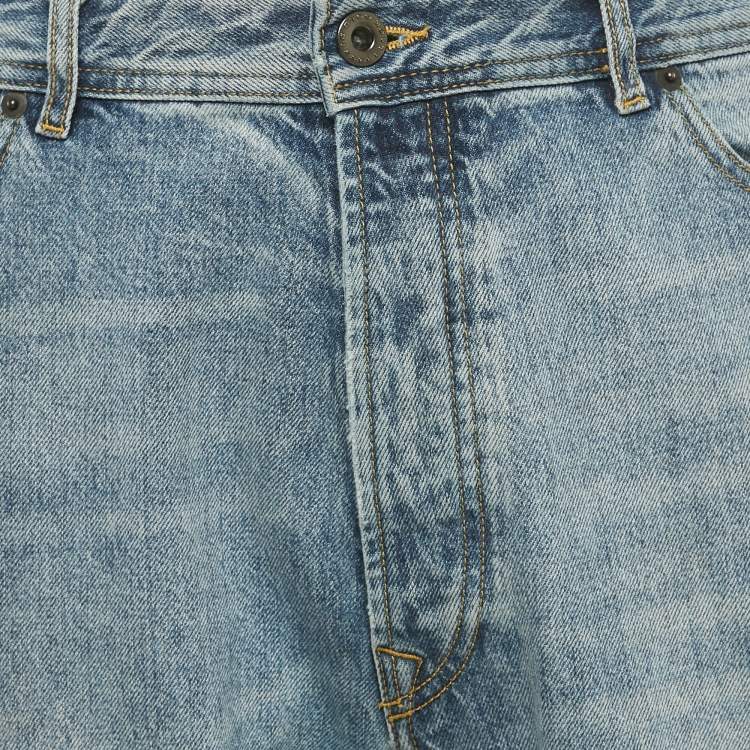 Pre Owned بنطلون ديزل بلاك جولد أزرق مرهق بطباعة الجرافيتي بقصة ضيقة الدنيم مقاس متوسط كبير خصر 33 بوصة