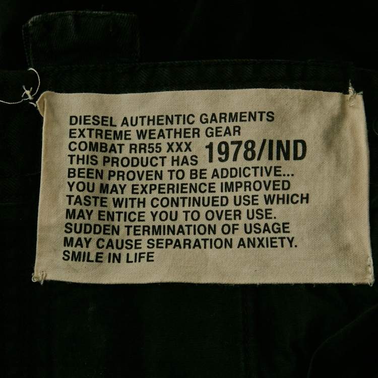 Pre Owned Diesel Black Denim Zip Detail Jeans L/Waist 34"