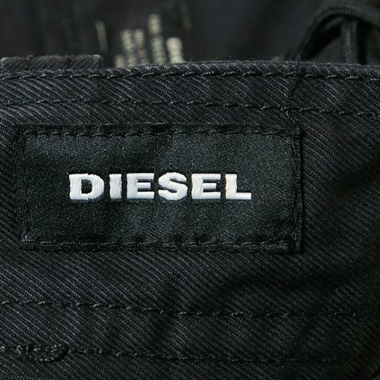 Pre Owned Diesel Black Denim Zip Detail Jeans L/Waist 34"