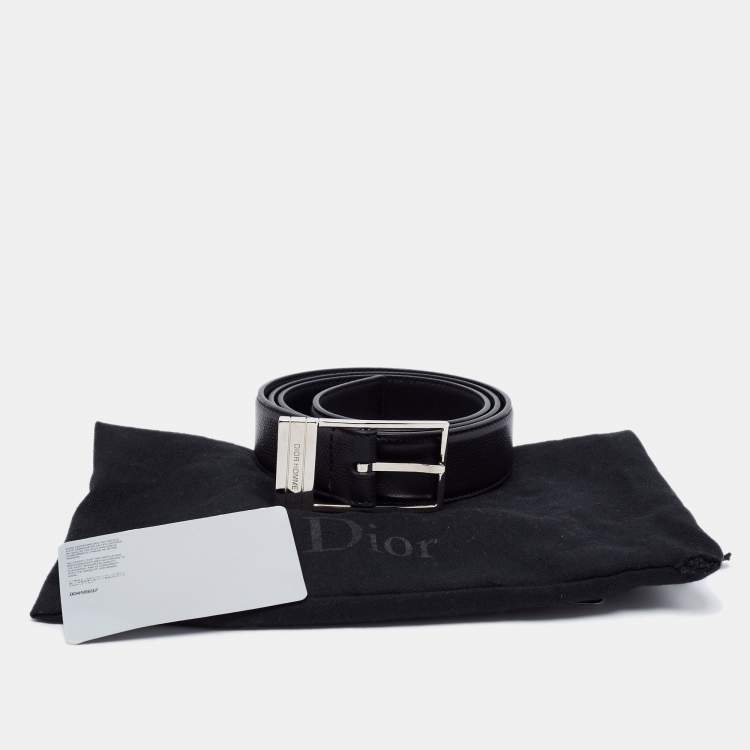 Pre Owned Dior Homme Black Leather Buckle Belt 90CM