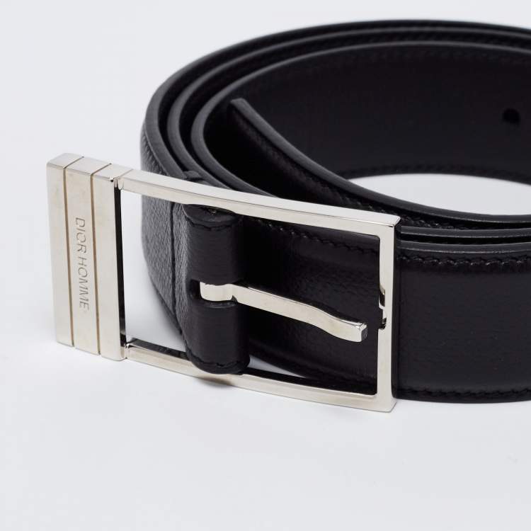 Pre Owned Dior Homme Black Leather Buckle Belt 90CM