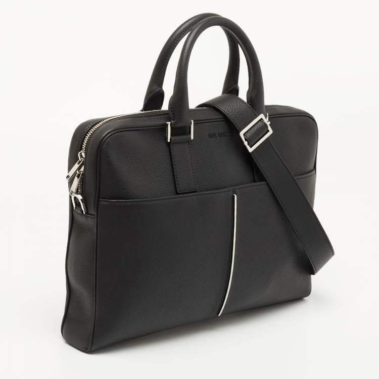 Pre Owned Dior Homme Black Leather Zip Briefcase Bag